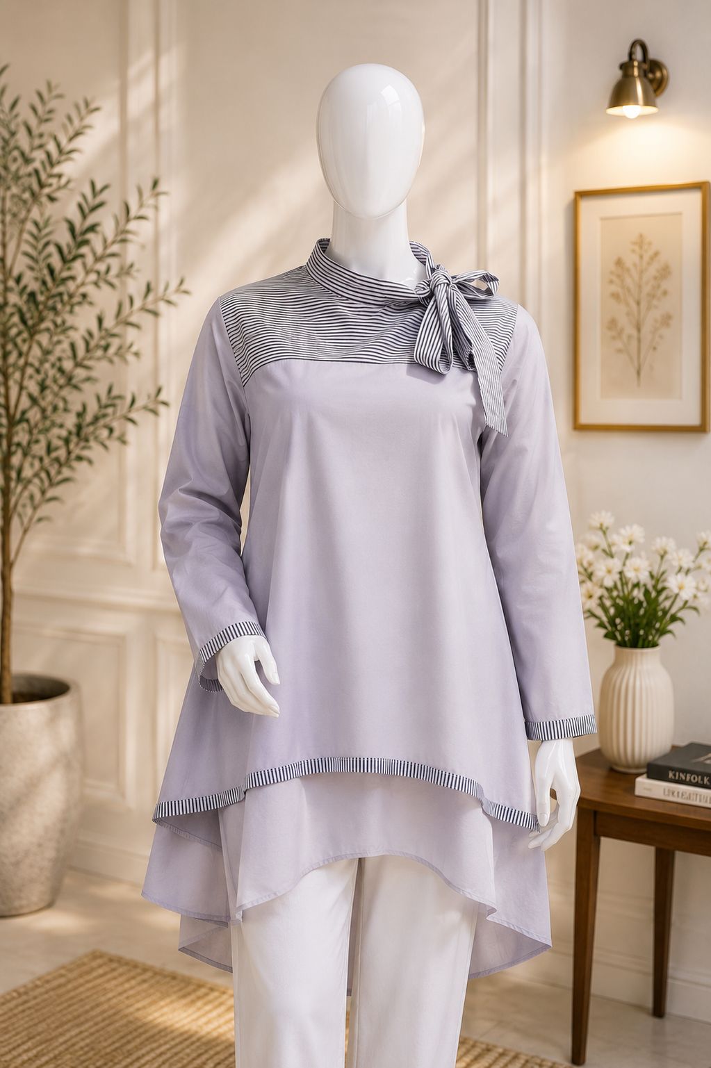 Elegant Umbrella Style Tie-Neck Women's Tunic