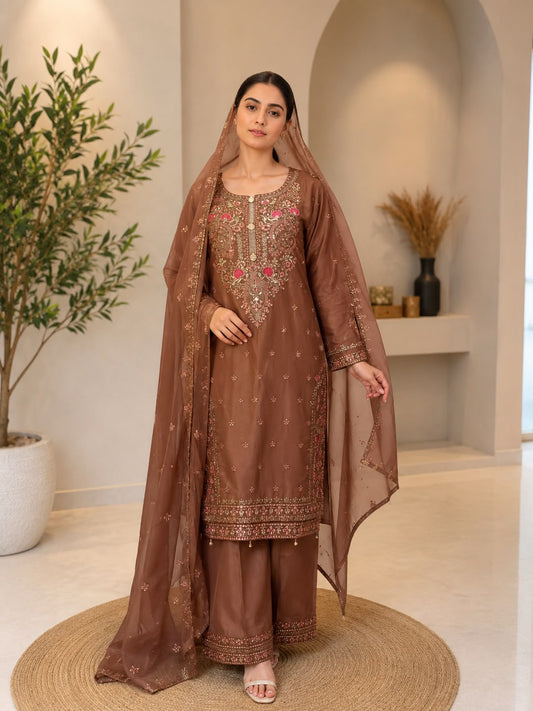 Luxury Embroidered Chiffon 3-Piece Suit