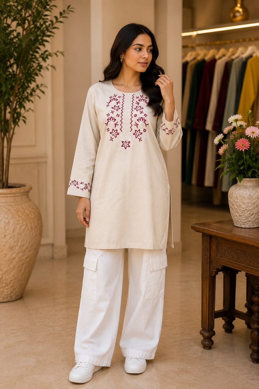 Floral Embroidered Original Lawn 2-Piece Co-Ord Set with Cargo Trouser