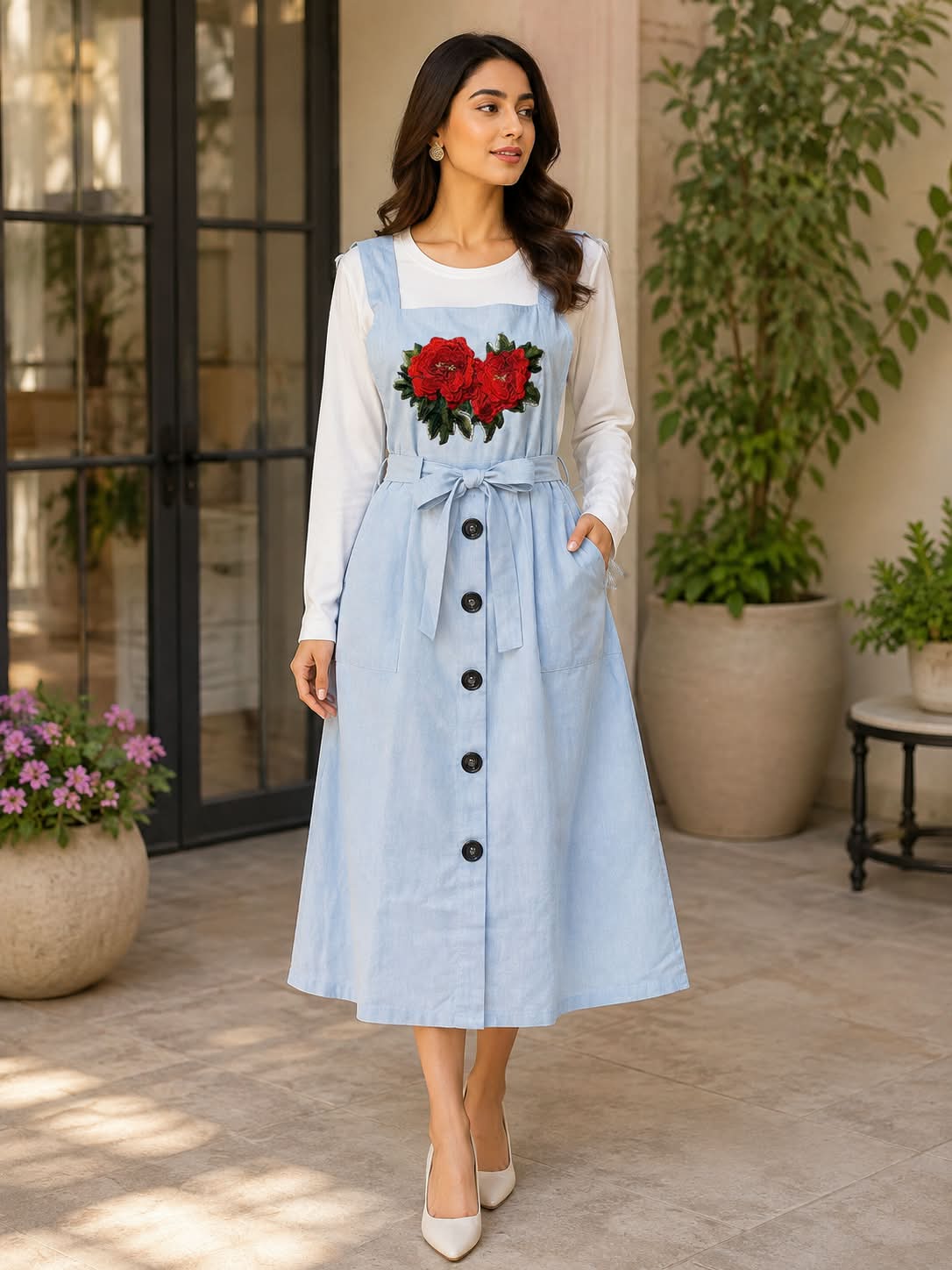 Women’s Floral Button Front Long Dress – Elegant Casual Wear