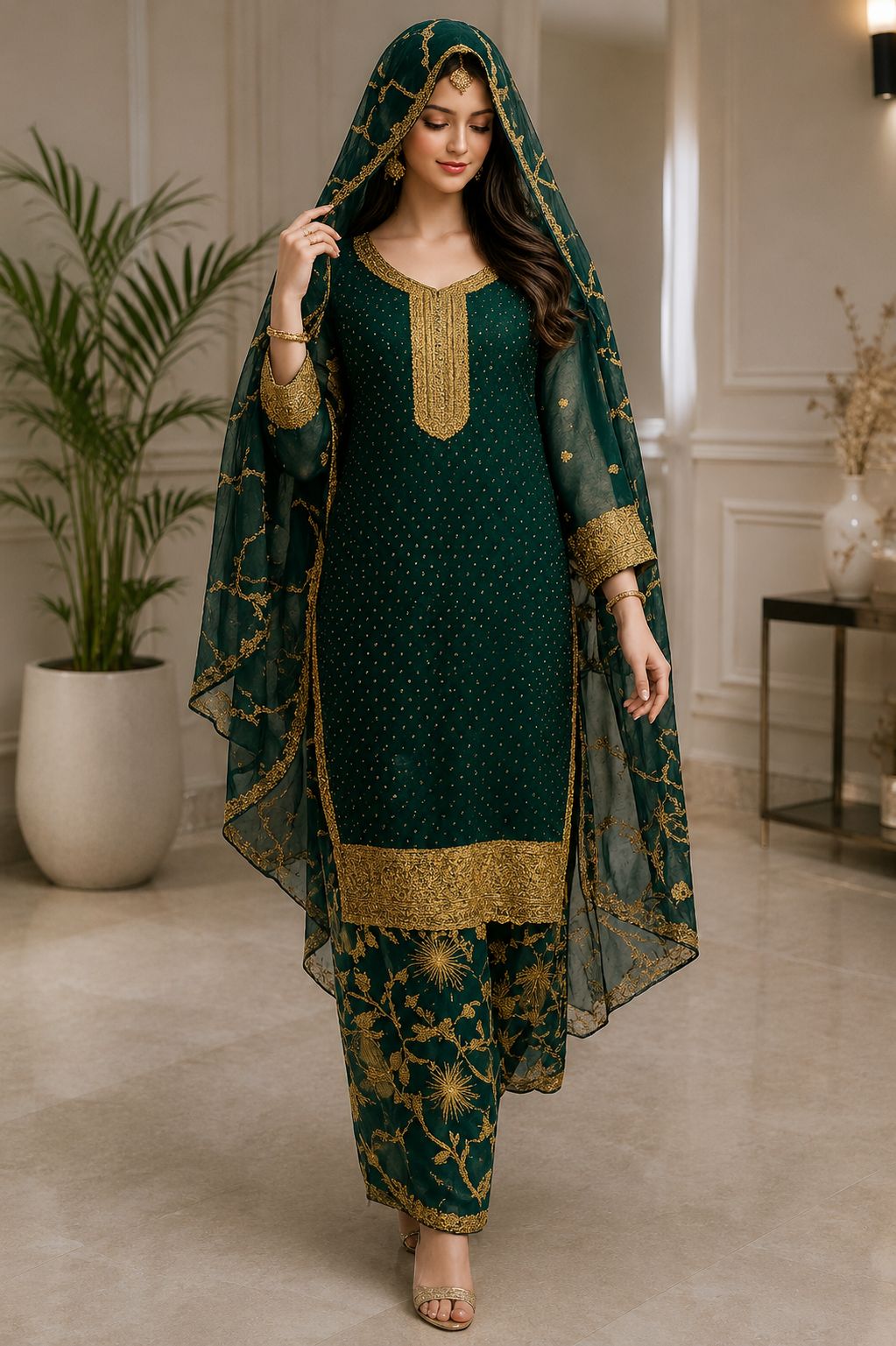 π Elegant Dusty Blue Embroidered 3-Piece Suit