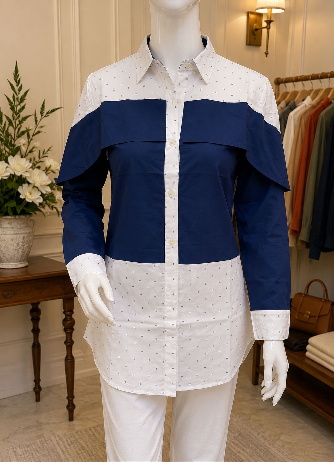 Elegant Contrast Panel Button-Down Women's Tunic