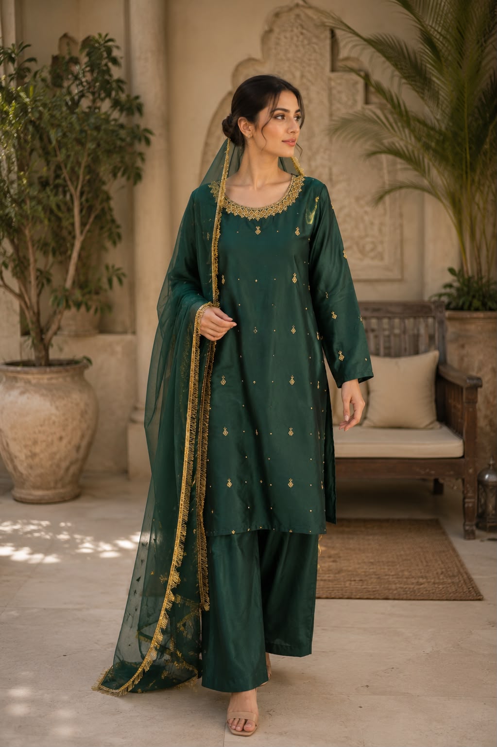 Noor Royale Silk 3-Piece Suit with Chiffon Kiran Dupatta