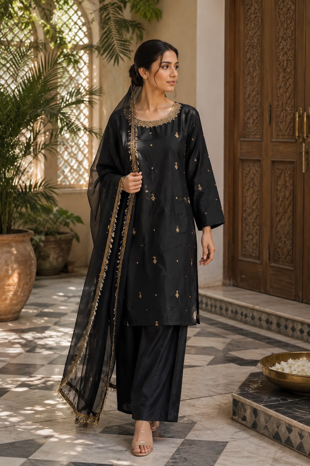 Noor Royale Silk 3-Piece Suit with Chiffon Kiran Dupatta