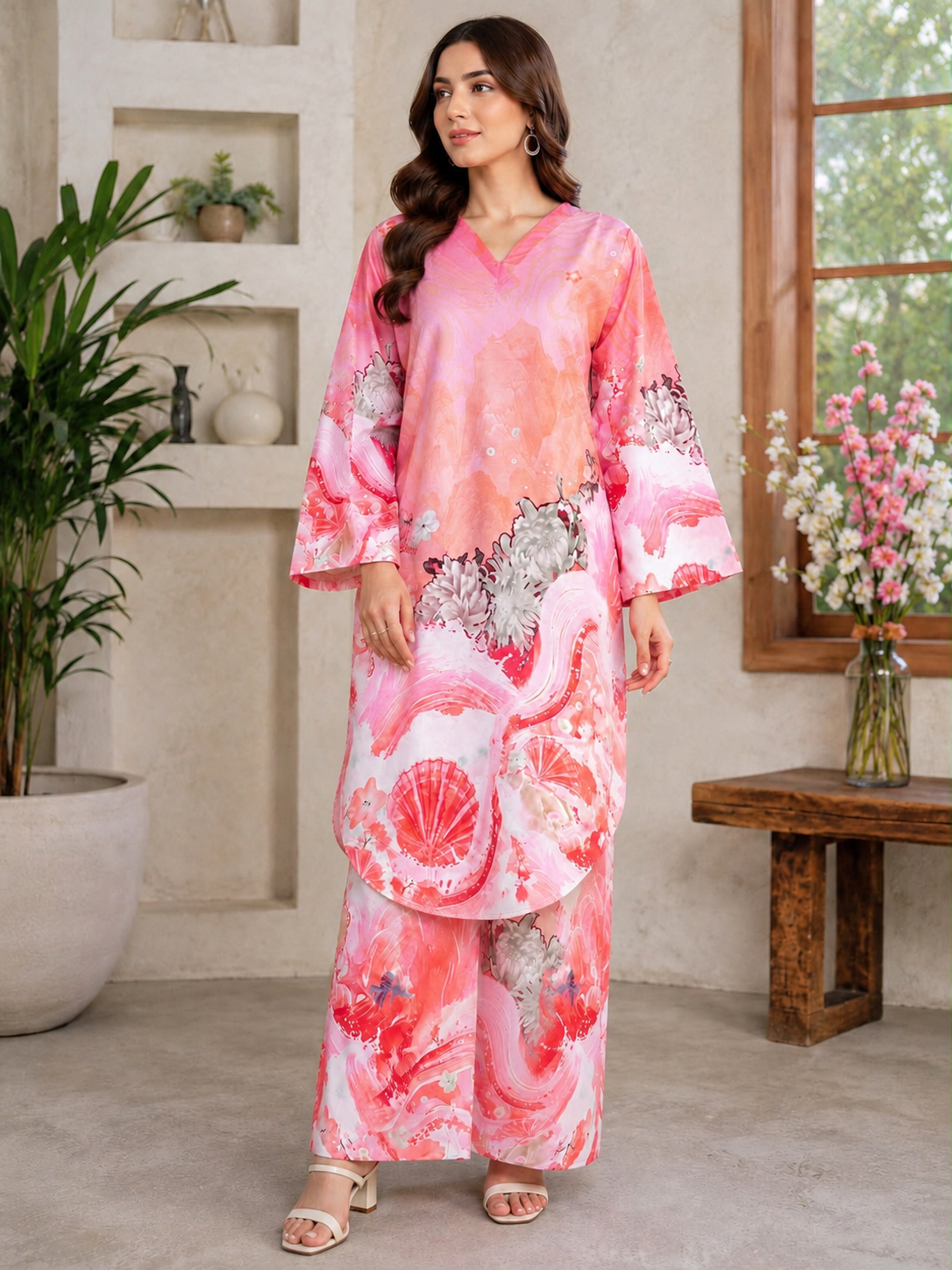 Pink Floral Printed 2-Piece Co-Ord Set