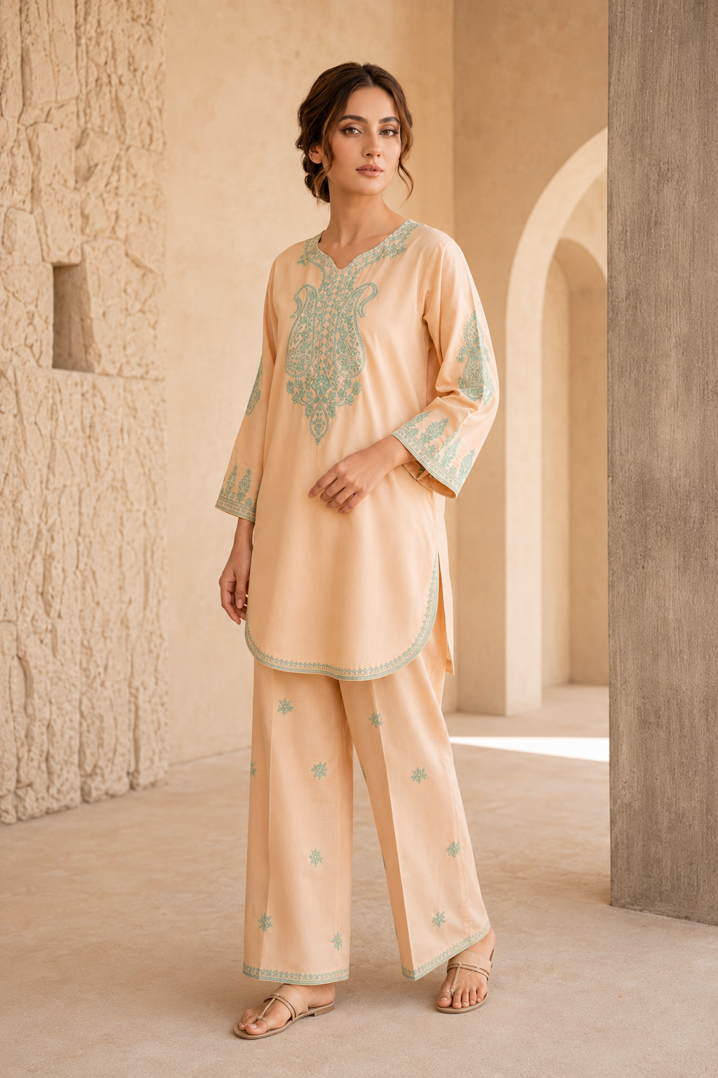 Peach Serenity Embroidered 2PC Suit