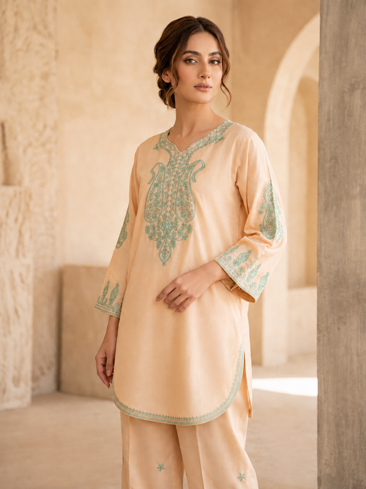 Peach Serenity Embroidered 2PC Suit
