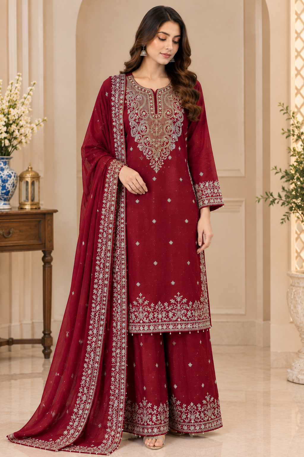 Rosewood Elegance Embroidered 3PC Suit