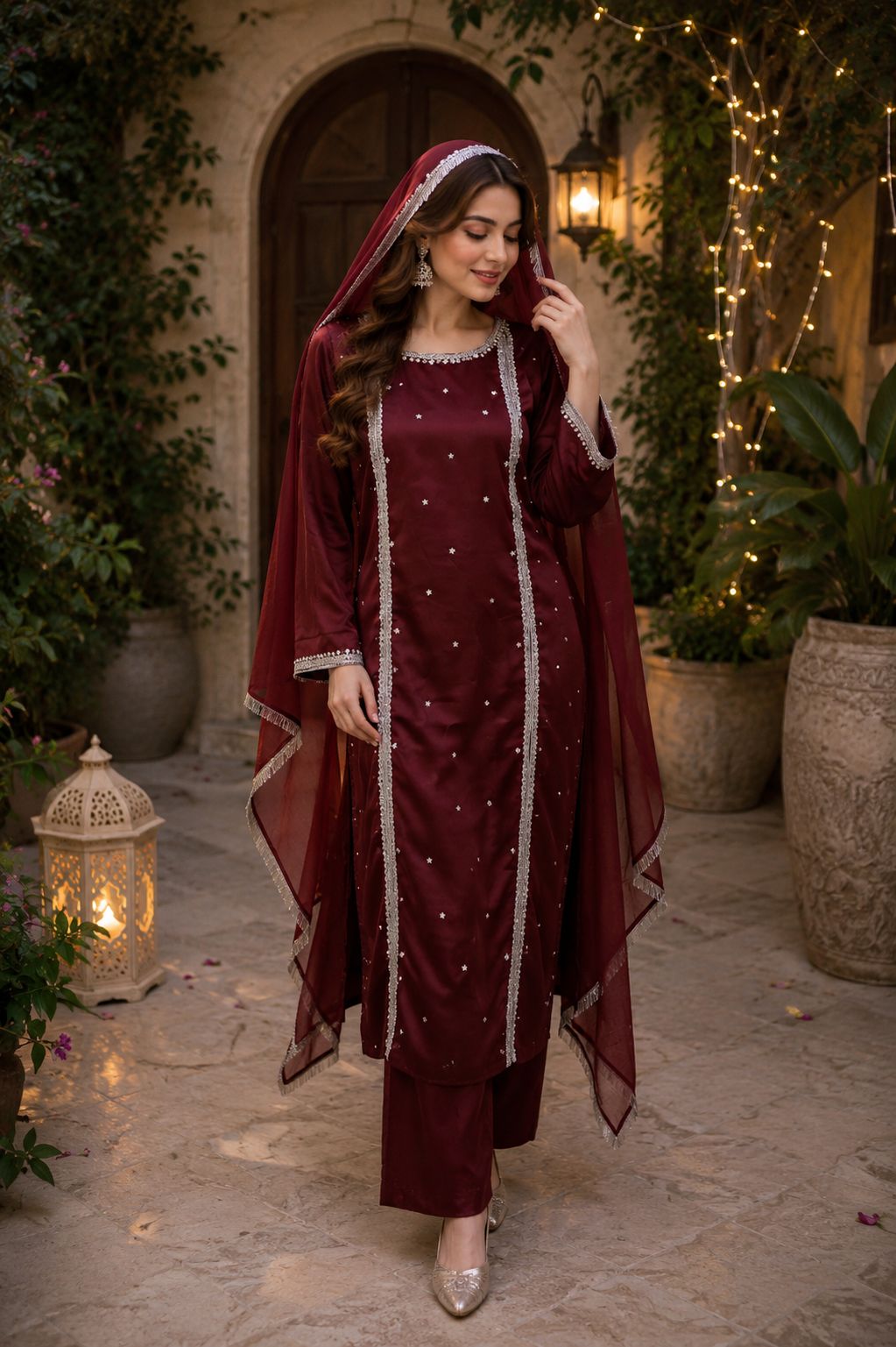 Noor Pearl  Embellished 3 Piece Suit