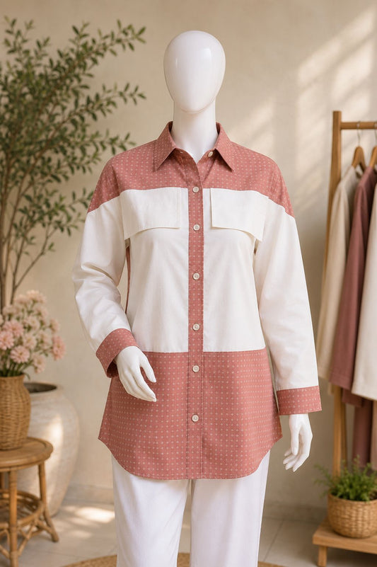 Elegant Contrast Panel Button-Down Women's Tunic