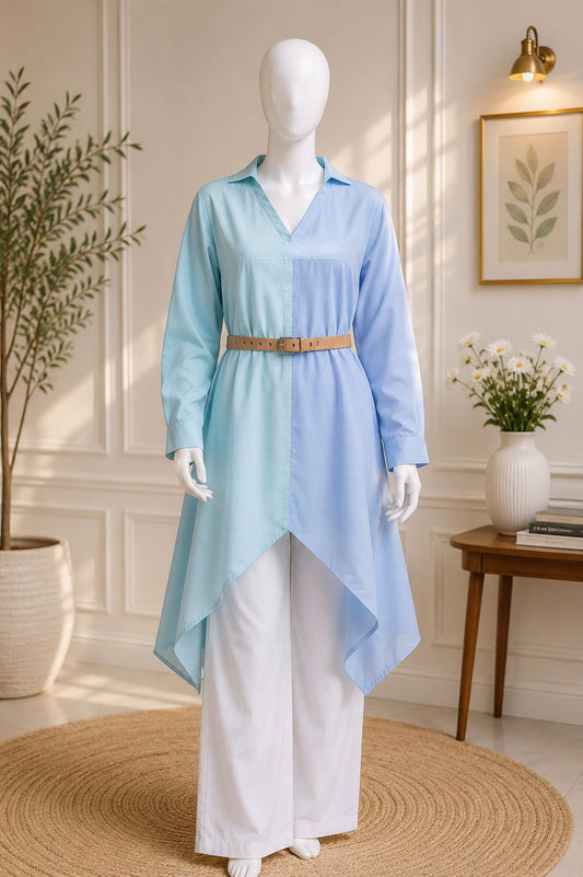 Elegant Colorblock High-Low Women's Tunic