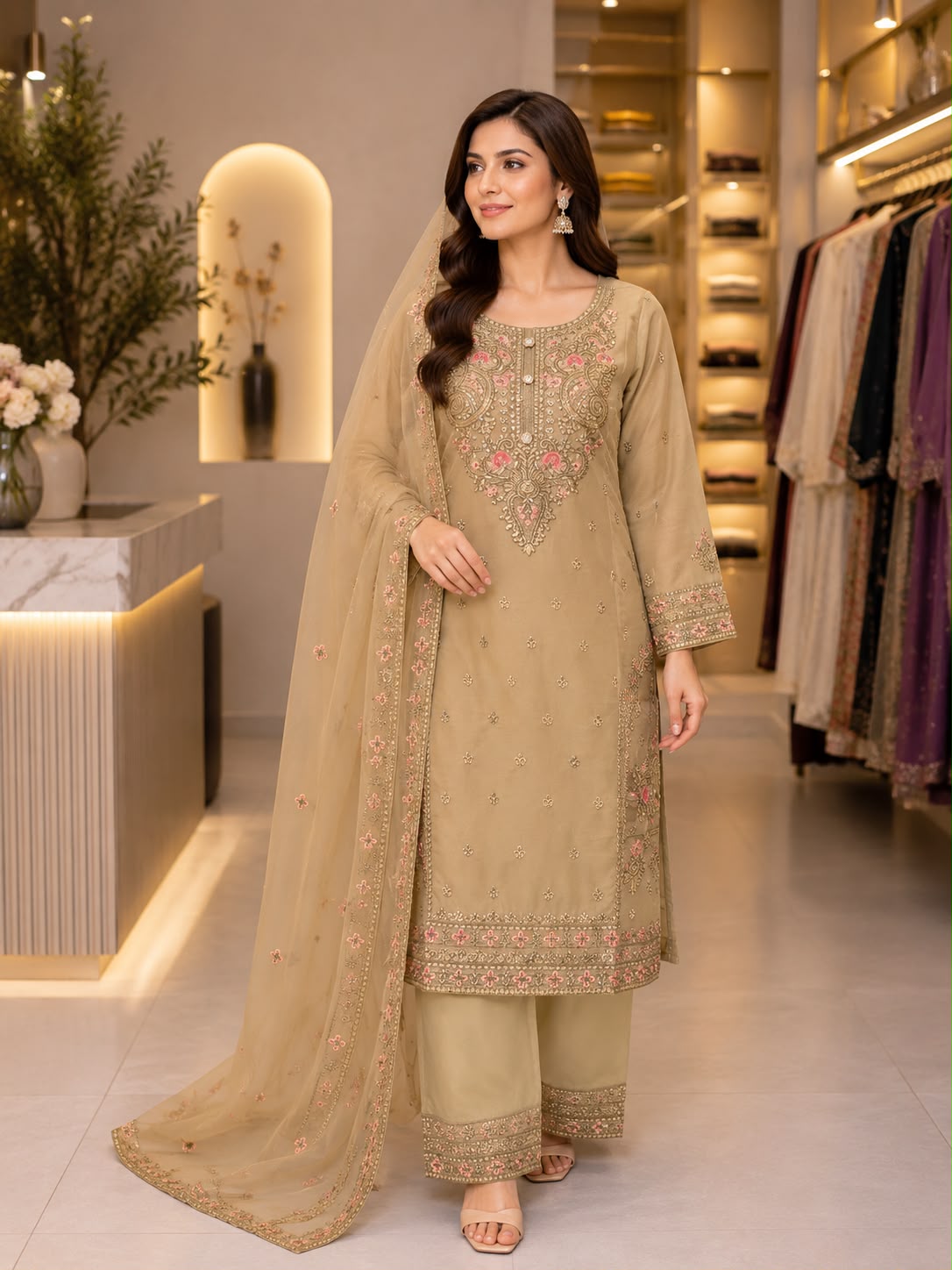 Luxury Embroidered Chiffon 3-Piece Suit