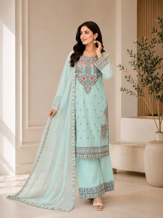 Luxury Embroidered Chiffon 3-Piece Suit