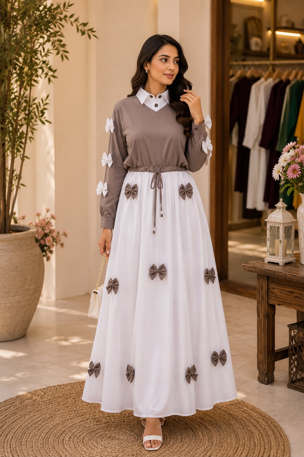 Luna Bow Luxe Maxi Dress – Elegant Modest Fashion
