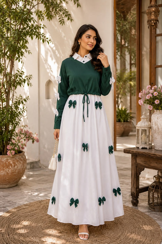 Luna Bow Luxe Maxi Dress – Elegant Modest Fashion