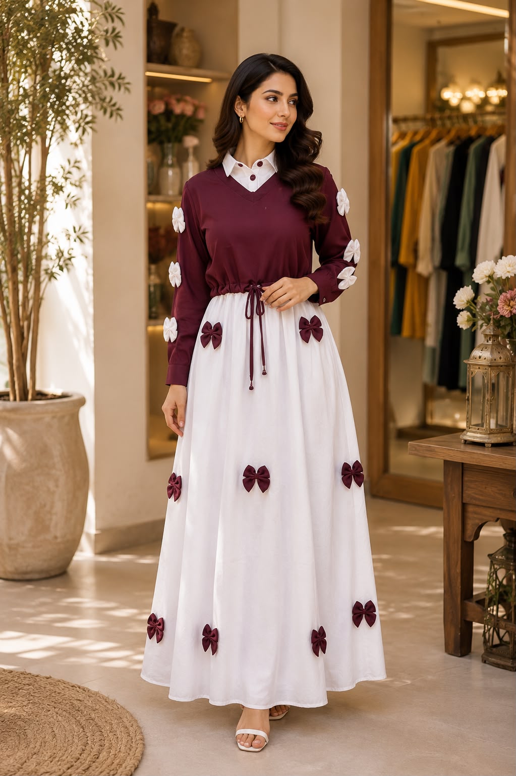 Luna Bow Luxe Maxi Dress – Elegant Modest Fashion
