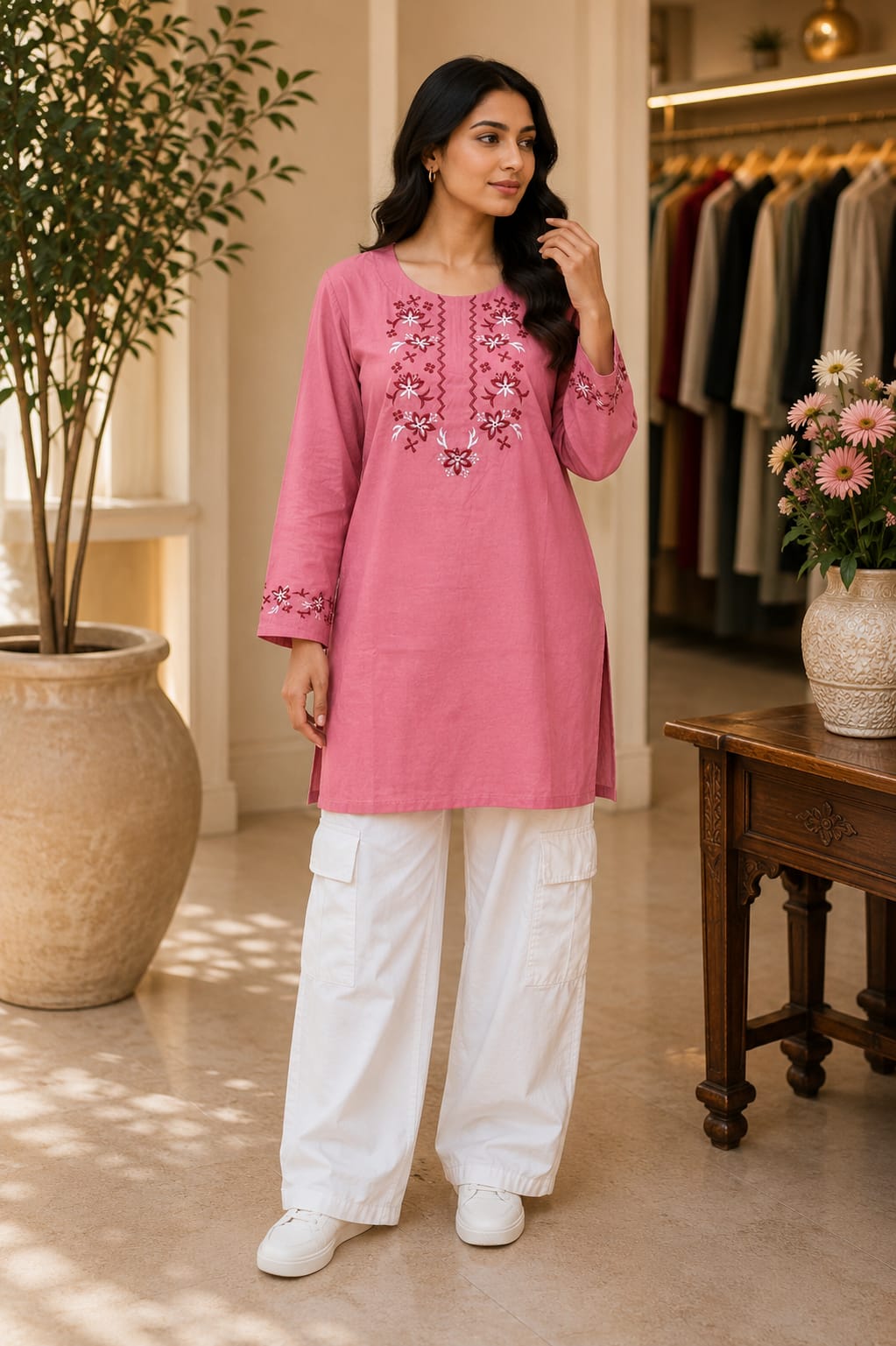 Floral Embroidered Original Lawn 2-Piece Co-Ord Set with Cargo Trouser