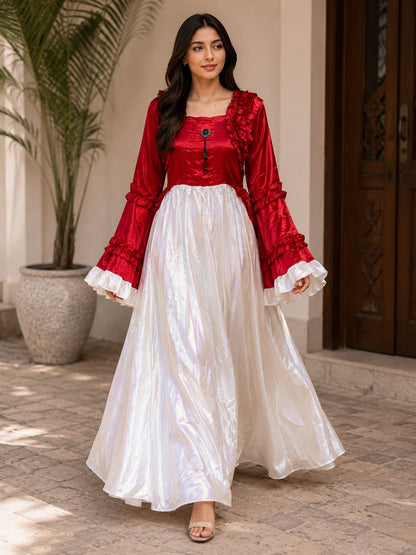 Royal Ruffle Satin Maxi Dress – Elegant Party Wear