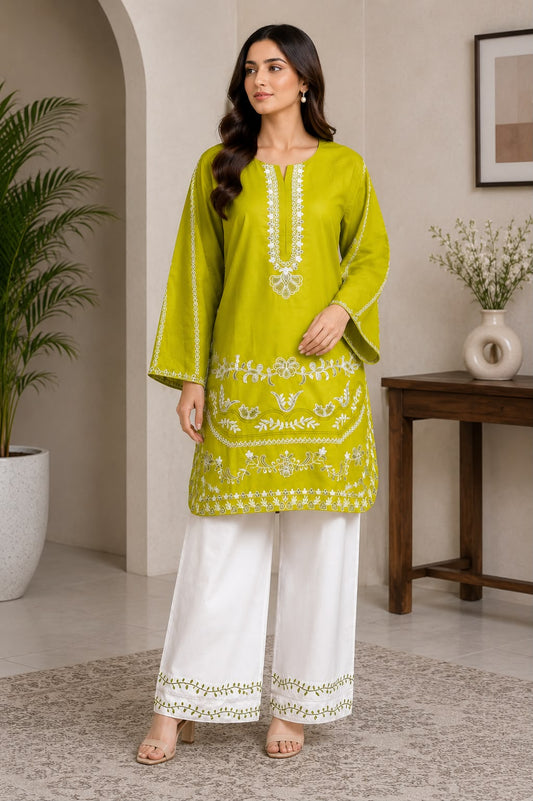 Lime Green Embroidered 2-Piece Suit