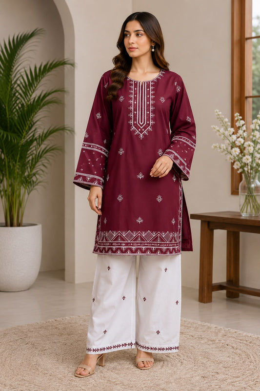Maroon Elegance Embroidered 2PC Suit