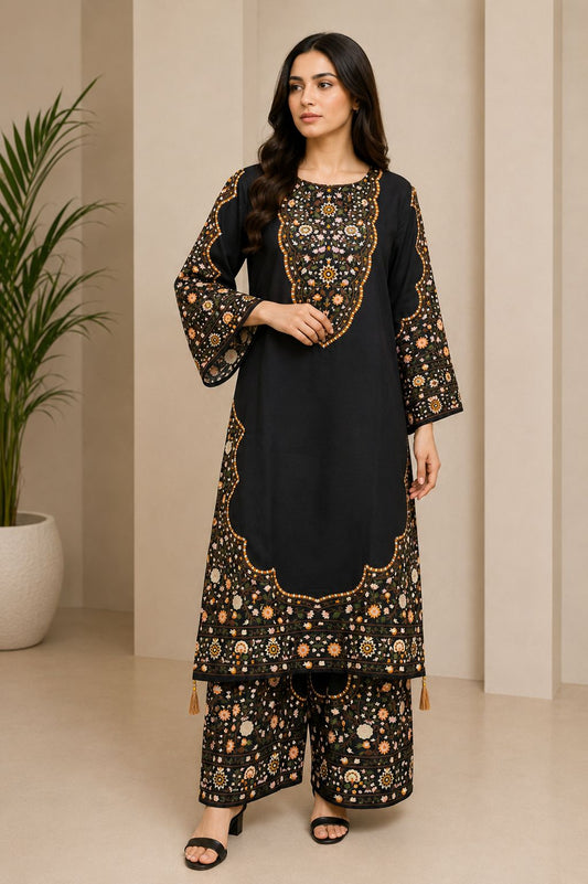 Black Floral 2-Piece Ready-to-Wear