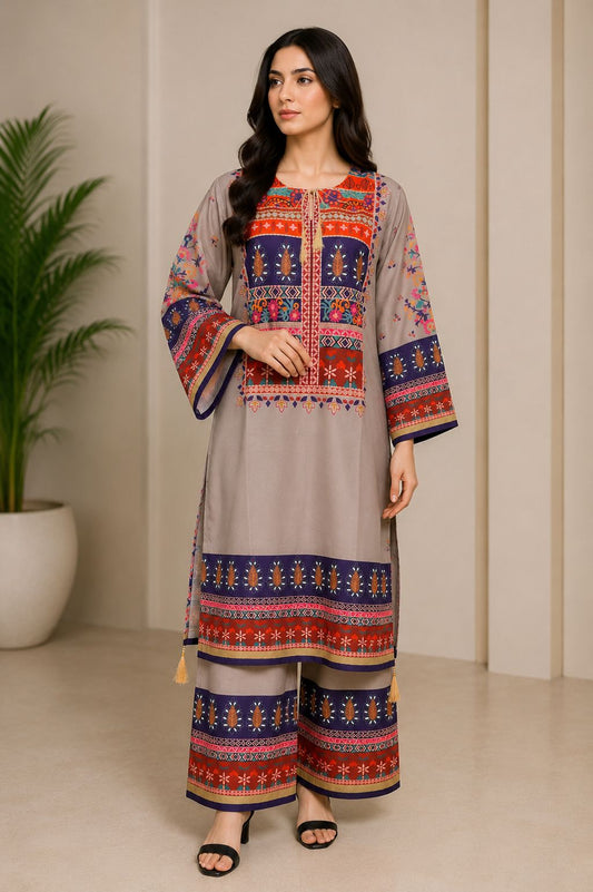 Agha Noor Inspired Printed Long Shirt 2PC Suit