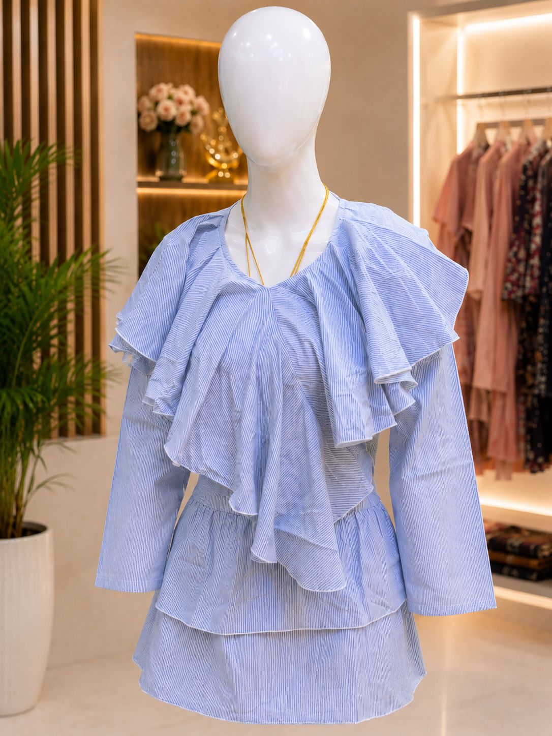 Sky Ruffle Elegance Ladies Top