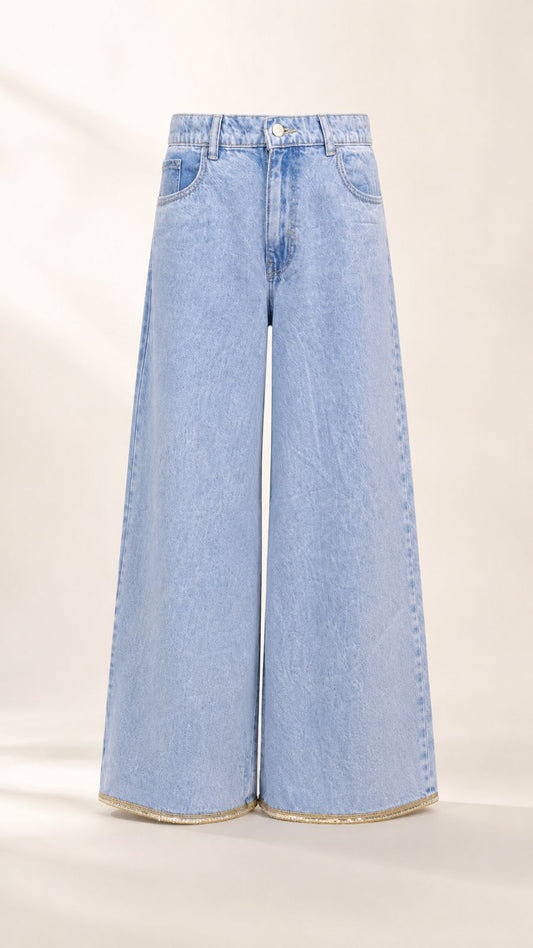 Sky Blue High-Waist Wide Leg Jeans