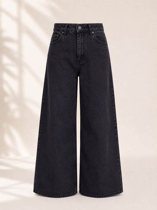 Classic Black High-Waist Wide Leg Jeans