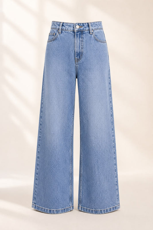 Classic Blue High Waist Wide Leg Jeans for Women