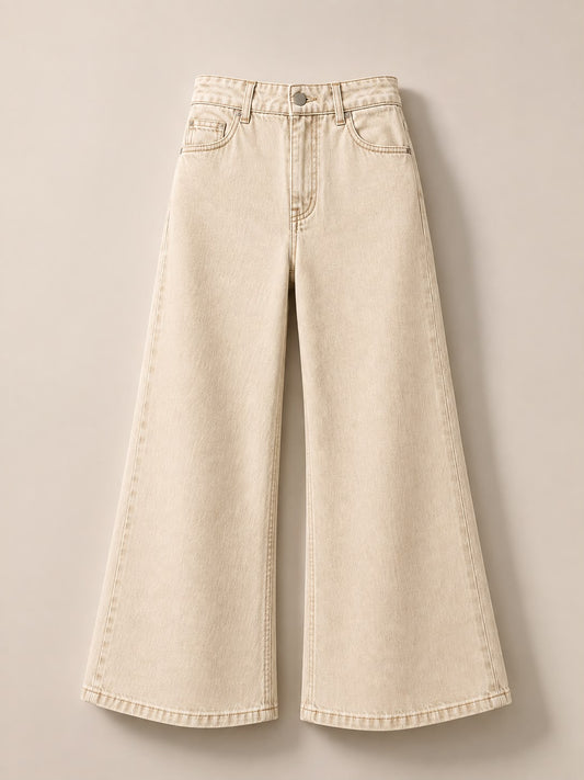 Elegant Beige High Waist Wide Leg Jeans for Women