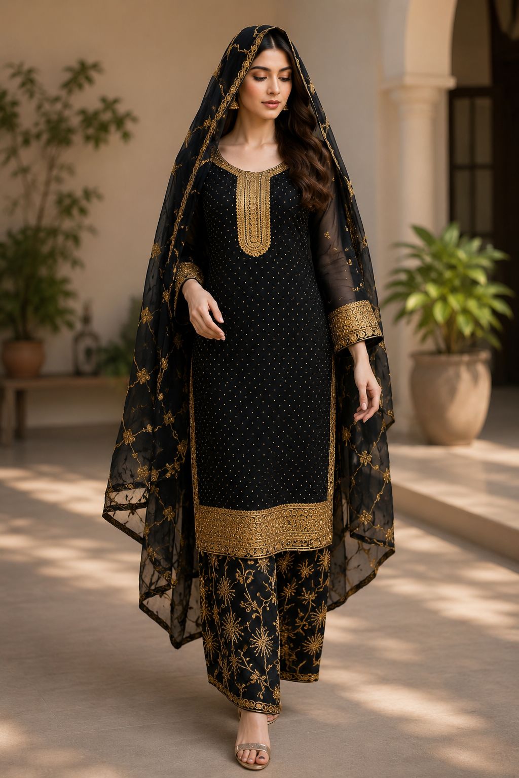 💙 Elegant Dusty Blue Embroidered 3-Piece Suit