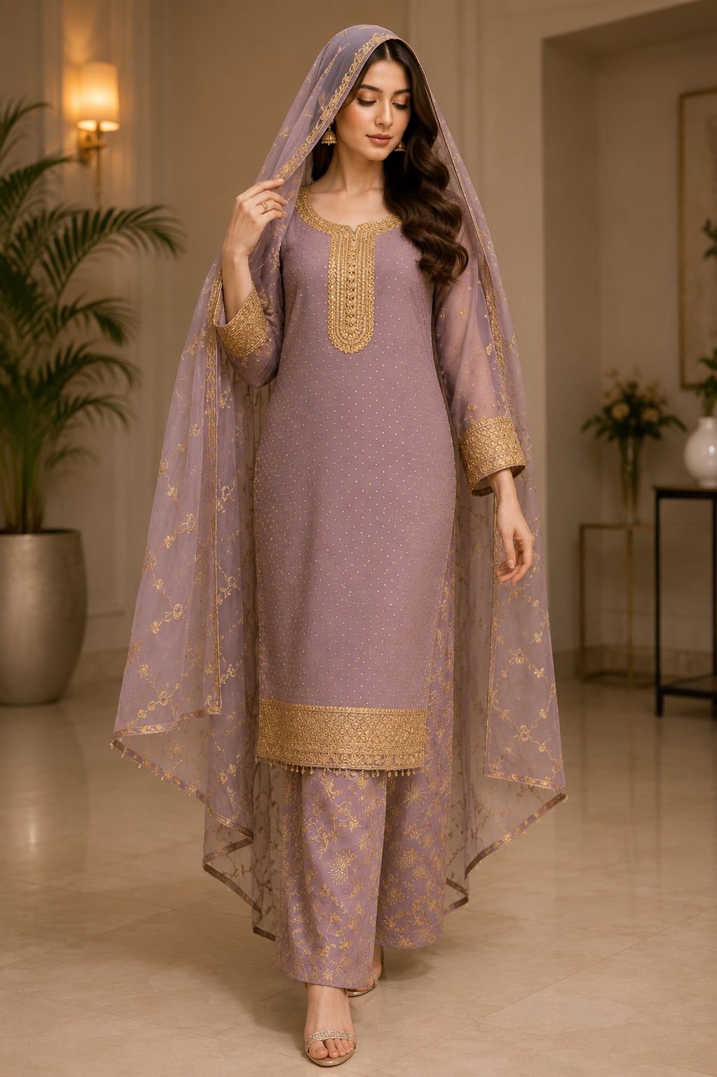 💙 Elegant Dusty Blue Embroidered 3-Piece Suit