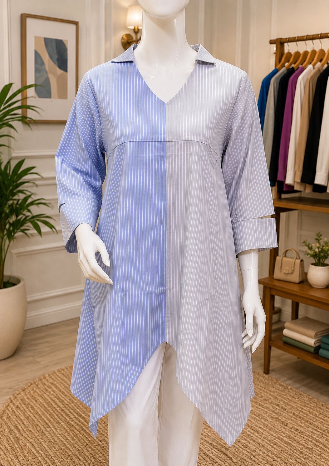 Elegant Colorblock High-Low Women's Tunic
